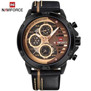 Naviforce Stylish Chronograph Watch‎ in Leather for Men